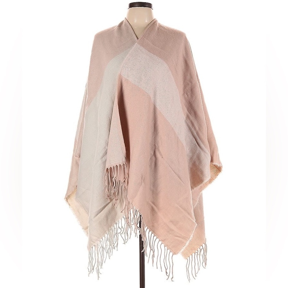 Soia & Kyo - Light Pink & Cream Colorblocked Open Poncho W/ Scarf Hem OS